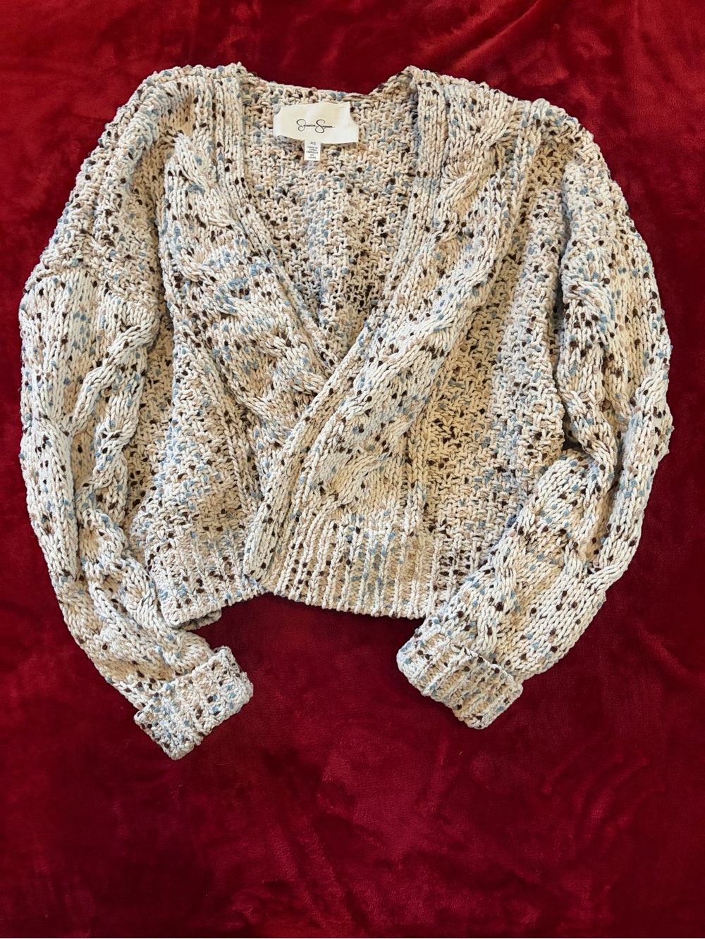 Jessica Simpson Cream Speckled Cable Knit Wrap Cardigan - Size XS